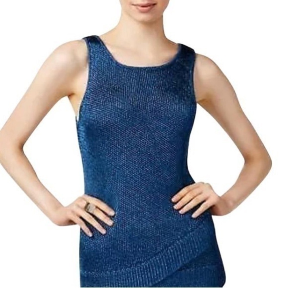 New Bar III Blue Metallic Sweater Tank Top/Cami